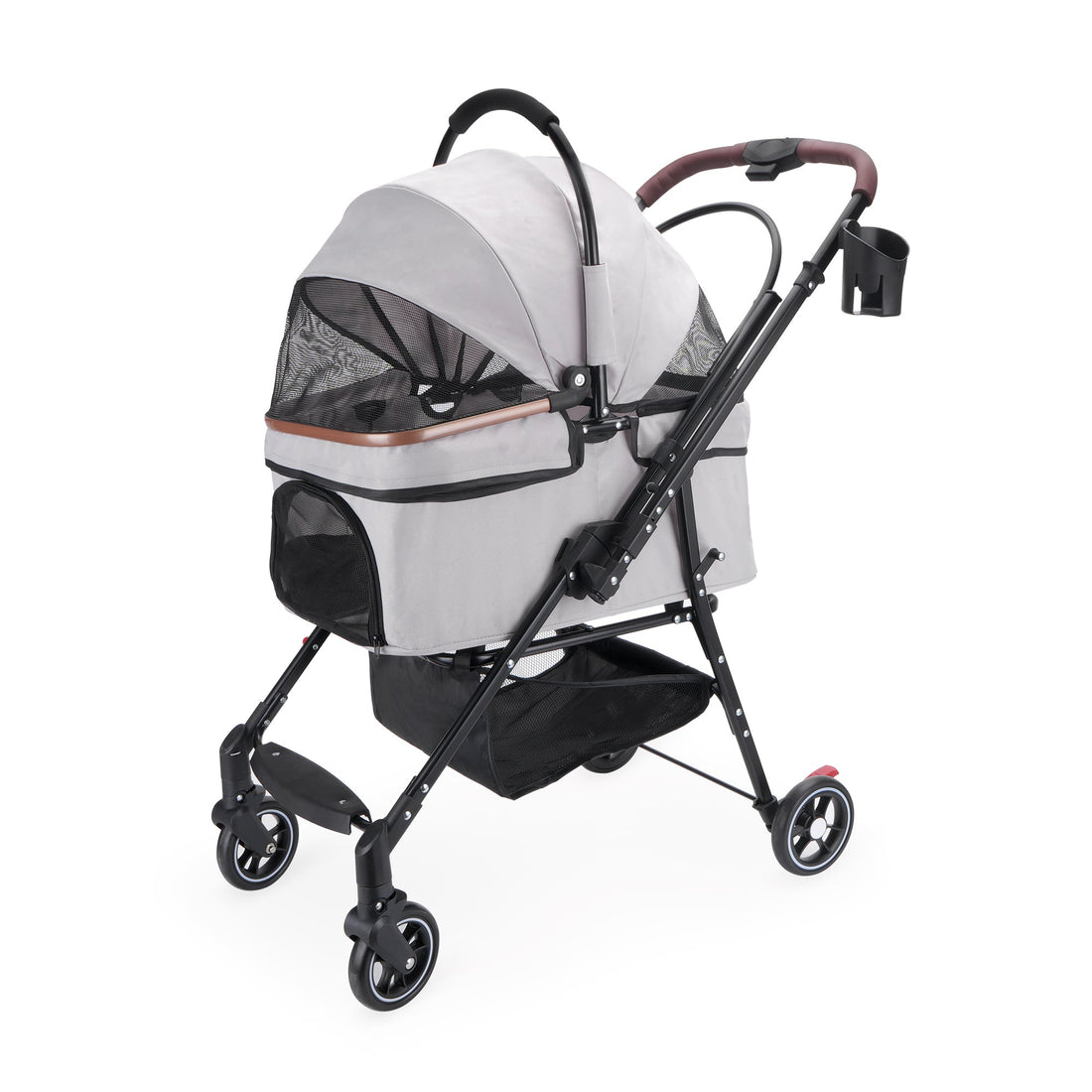 Foldable 4-wheel pet stroller for dogs and cats