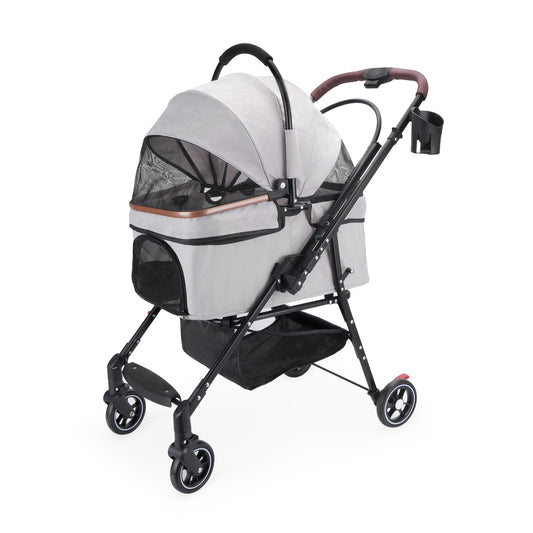 Foldable 4-wheel pet stroller for dogs and cats