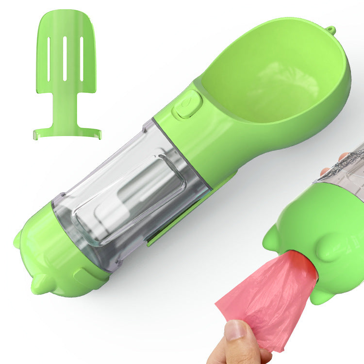 Dog drinking from a portable 3-in-1 pet water bottle