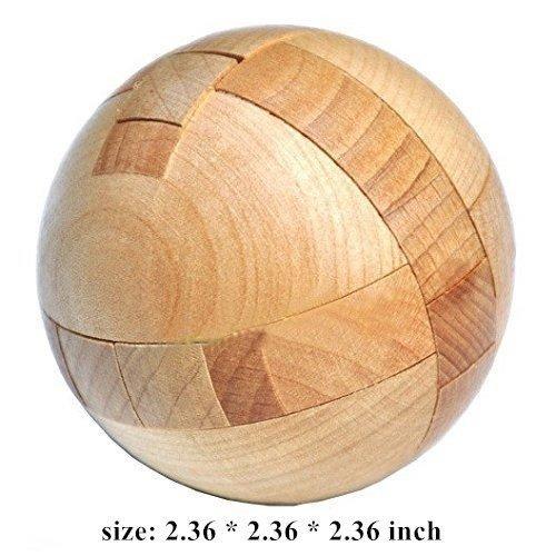 Wooden magic ball puzzle reassembly close-up