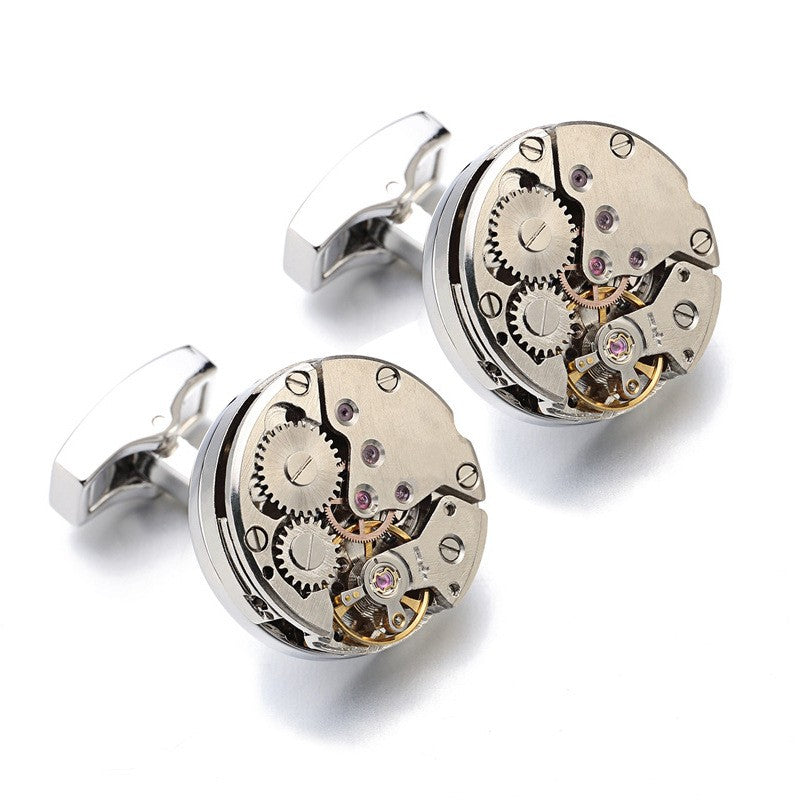 Watch movement cufflinks gear detail close-up