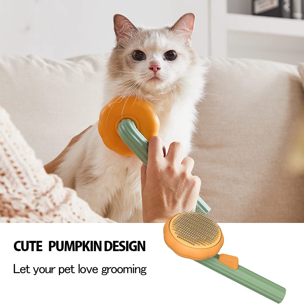 Self-cleaning pumpkin slicker brush ergonomic handle grip