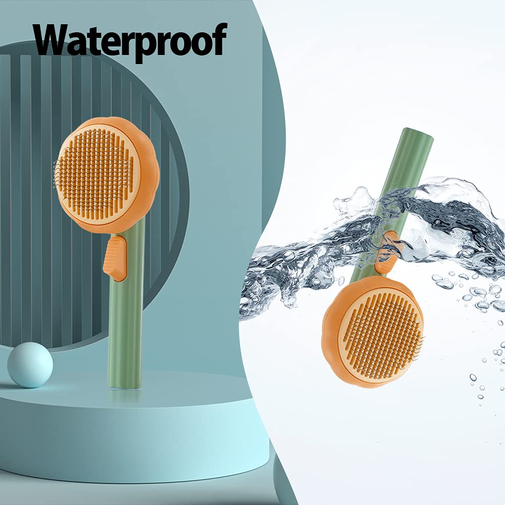 Self-cleaning pumpkin slicker brush retract button detail