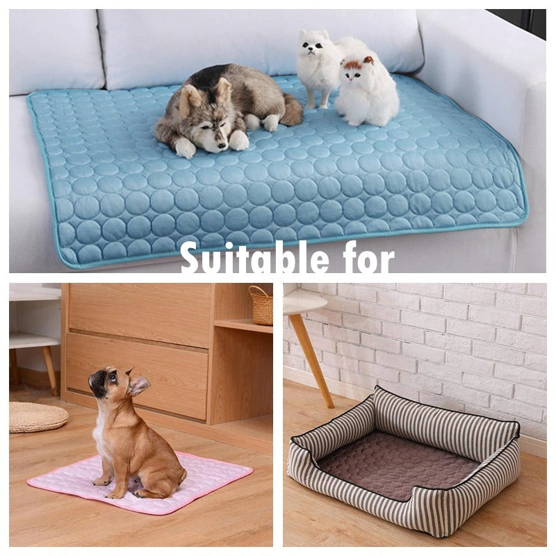 Ice silk cooling mat with cat lying on it