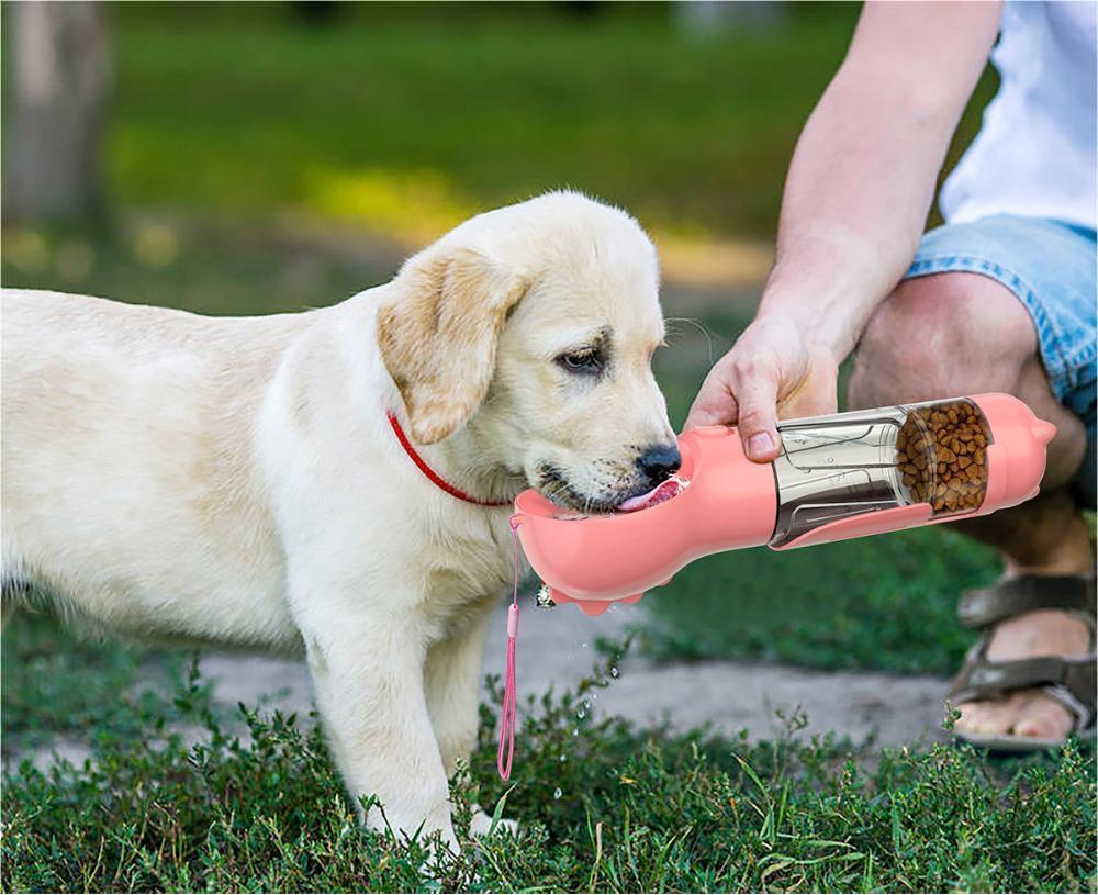3-in-1 portable pet water bottle and feeder, an innovative pet travel product