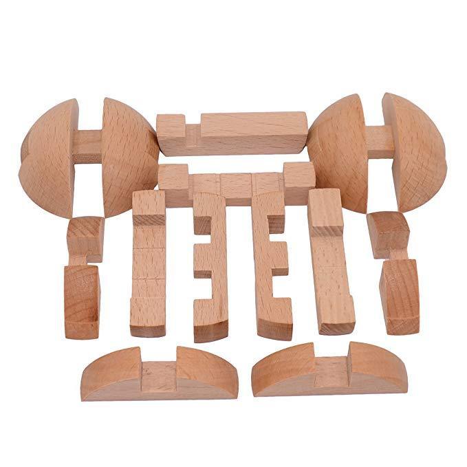 Wooden magic ball puzzle disassembled pieces