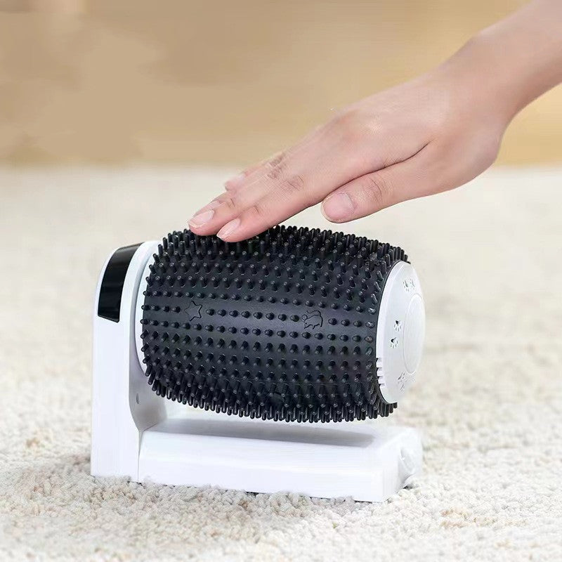 Wall-corner cat self-groomer mounting hardware detail