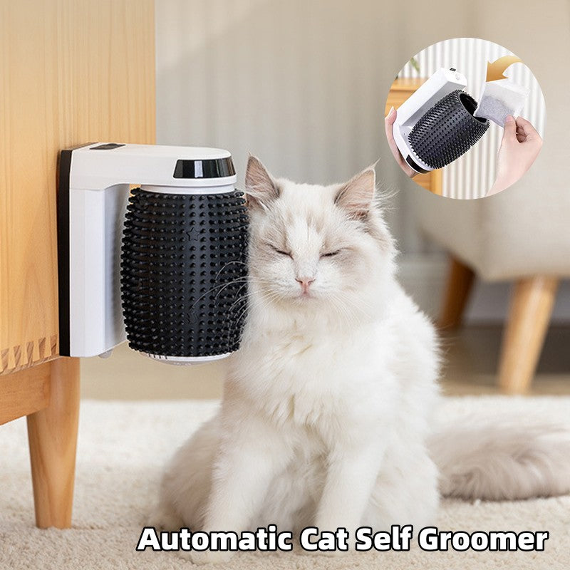 Wall-corner cat self-groomer, an innovative pet grooming product