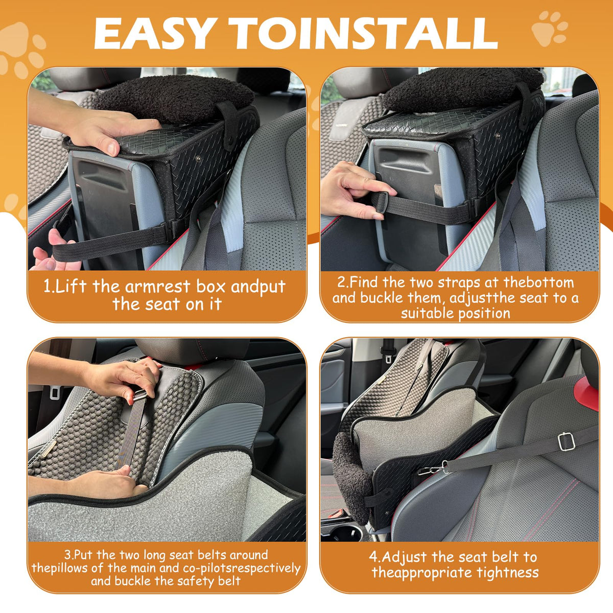 Dog booster seat installed on car center console