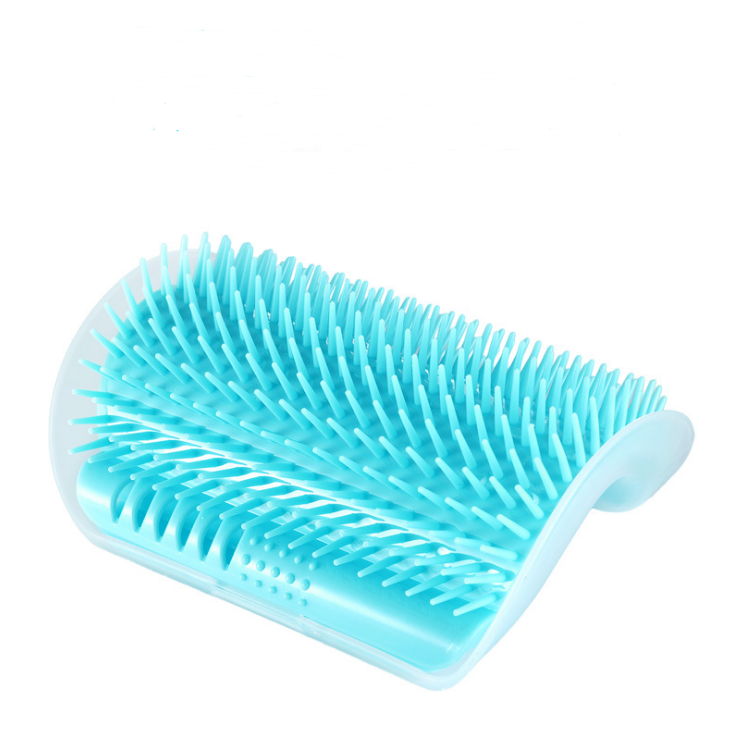 Cat self-grooming wall brush fur removal close-up