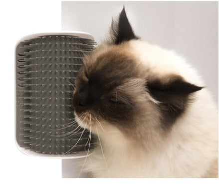 Cat self-grooming wall brush corner mount detail