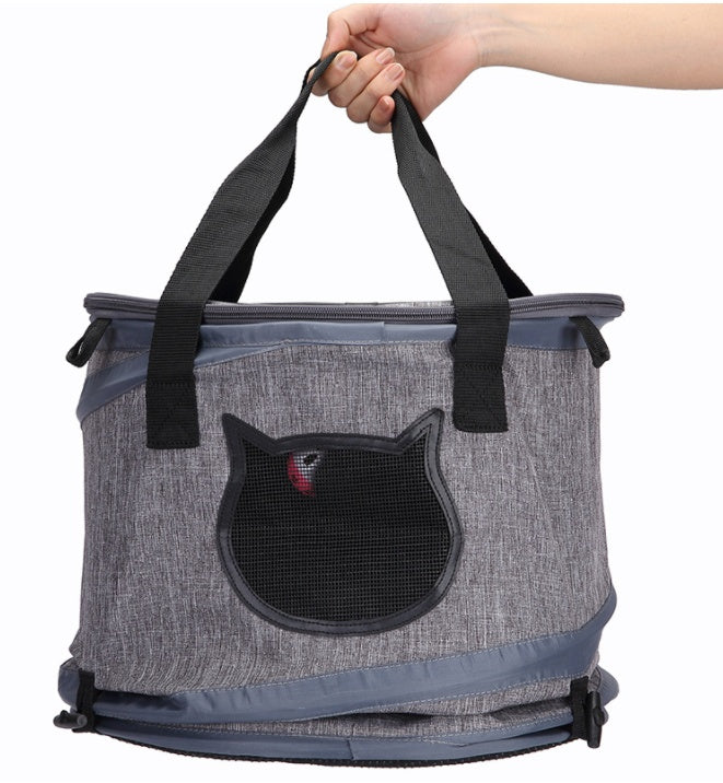 Pop-up cat tunnel carrier folded flat for storage