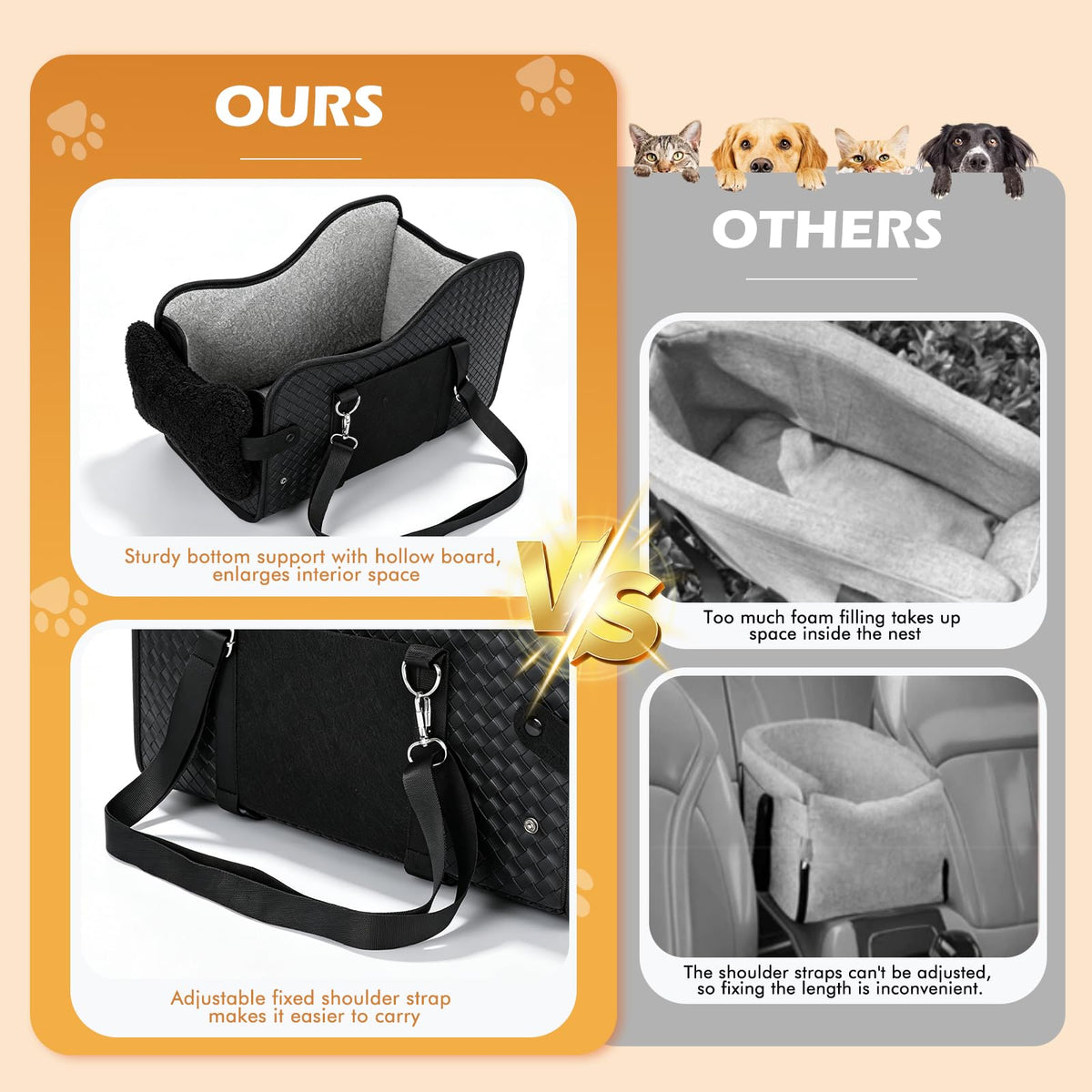 Dog car booster seat with adjustable headrest straps