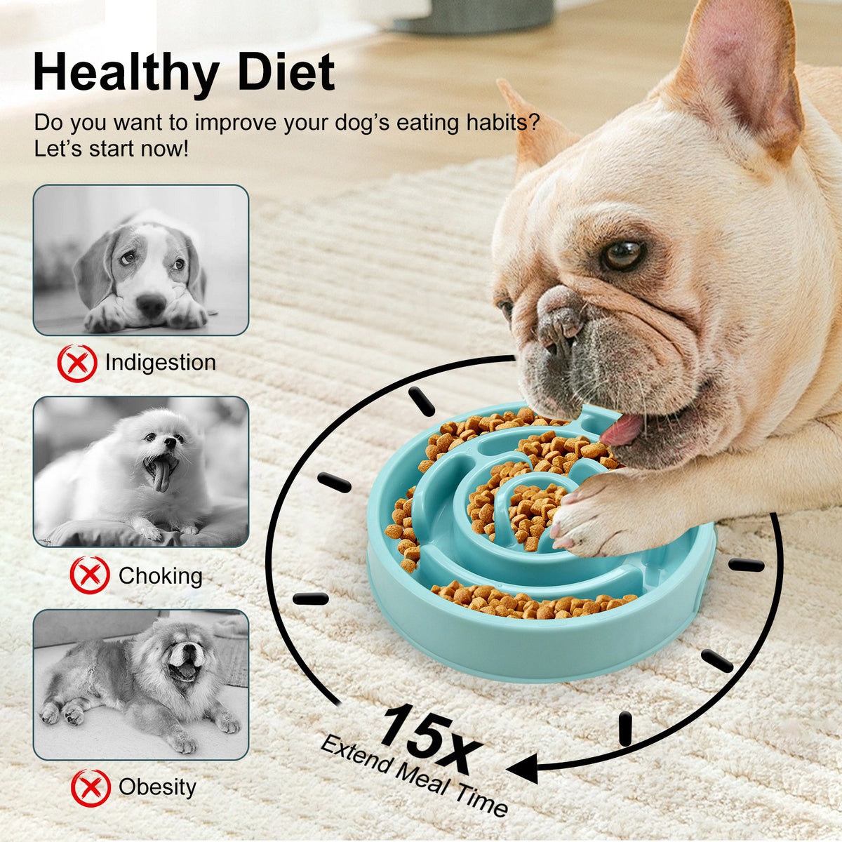 Slow feeder dog bowl bundle of 3