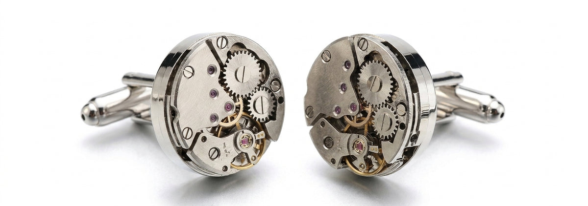 Watch movement cufflinks pair — wedding gifting hero banner