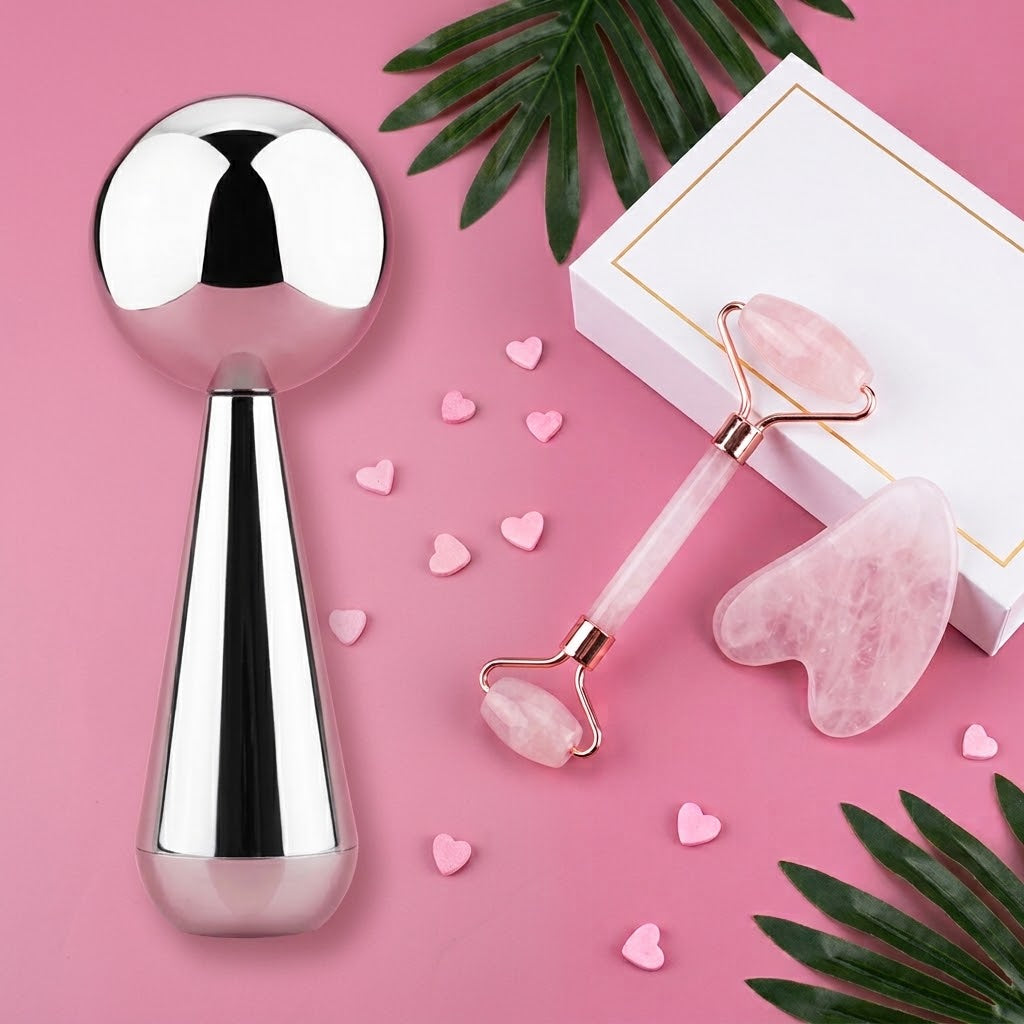 Cooling Facial Globes and Gua Sha Duo, styled together