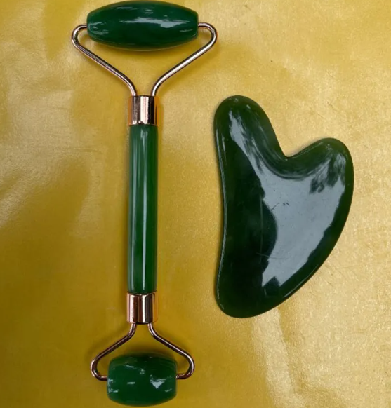 Facial ice roller and gua sha, green